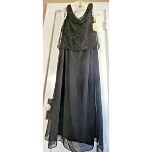 NWT NOX by Nari anna black lace embroidery overlay chiffon maxi dress Sz L